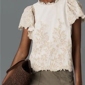 Anthropologie Lainie High Neck Cutwork Blouse